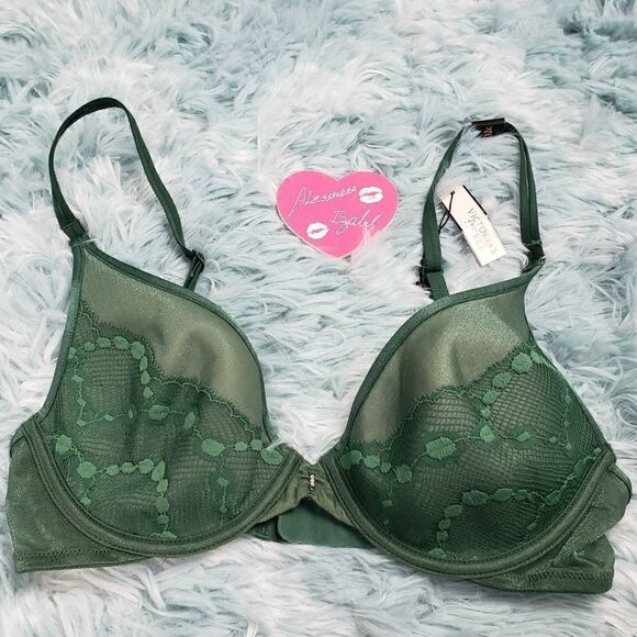 Victoria's Secret Green Lace Unlined Plunge Bra - Picture 1 of 4